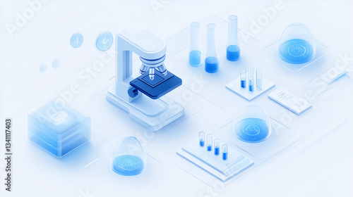 Wallpaper Mural Visualization of laboratory research with microscopes, test tubes, and analyzers in blue tones. Concept of scientific discoveries and high technologies. Torontodigital.ca