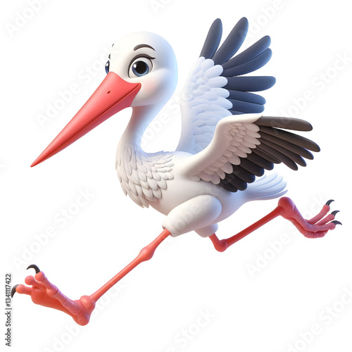 Cute 3d Stork isolated on white background