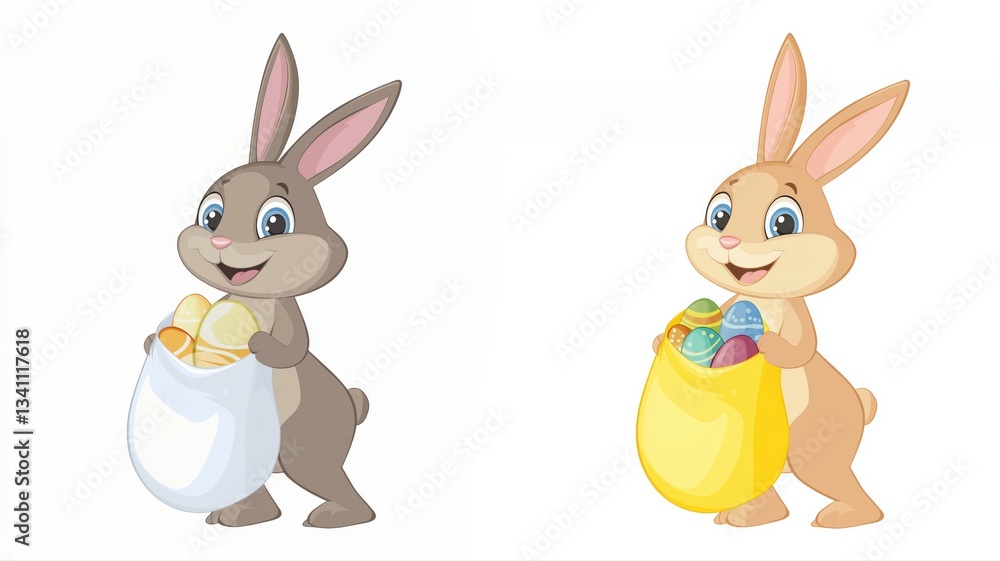 Fototapeta premium easter bunny with eggs in a sack on a white background