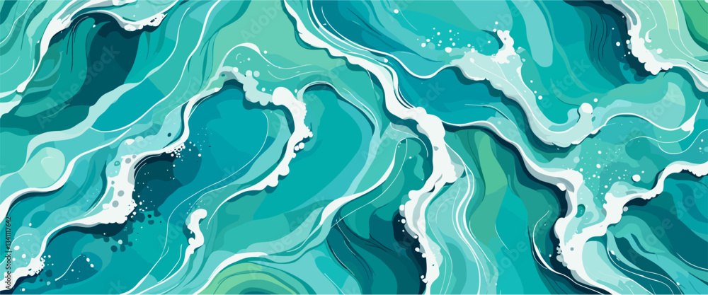 Fototapeta premium Abstract ocean or sea waves top view. Landscape vector illustration