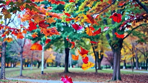 Vibrant Autumn Leaves: Slow Motion Fall Foliage in the Park