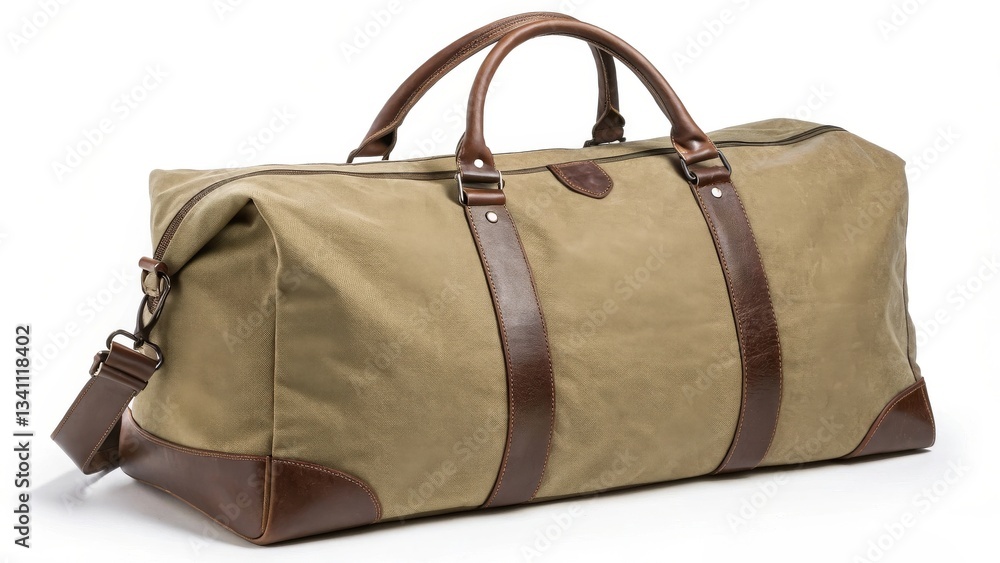 Naklejka premium Tan Canvas and Brown Leather Weekender Bag