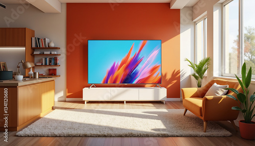 Wallpaper Mural Modern living room with vibrant TV setup and cozy decor   Torontodigital.ca