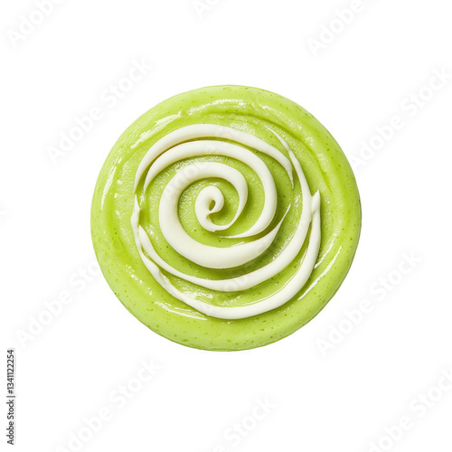 A Verdant Vortex: Swirls of Green and White Dessert Topping, a Culinary Symphony of Sweetness and Creamy Texture, Isolated on Black Background.