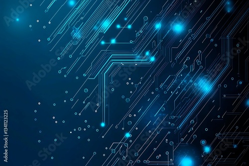 Abstract close-up of a glowing blue digital circuit board, showcasing intricate connections and technological design on a black background.
