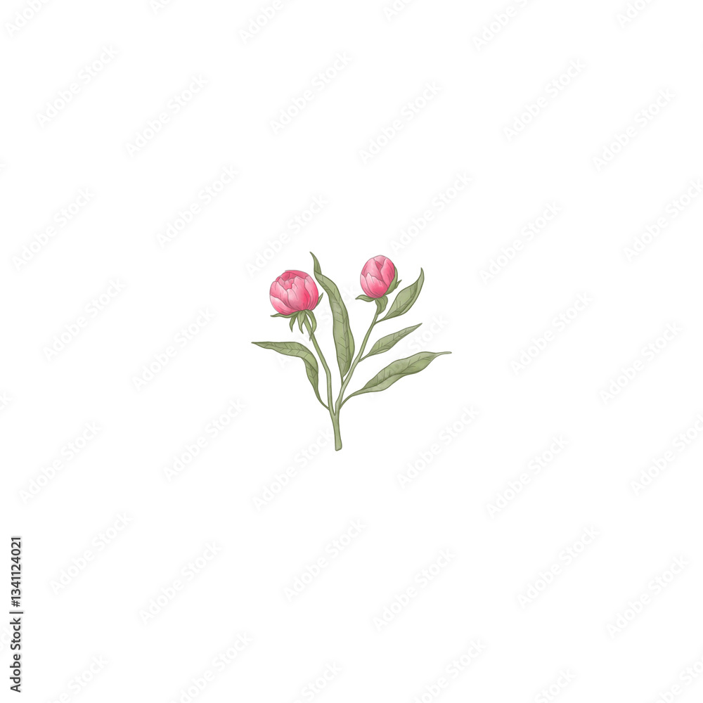 Obraz premium Pink hand drawn little peonies buds, isolated clip art, wedding, greeting card, invitation design