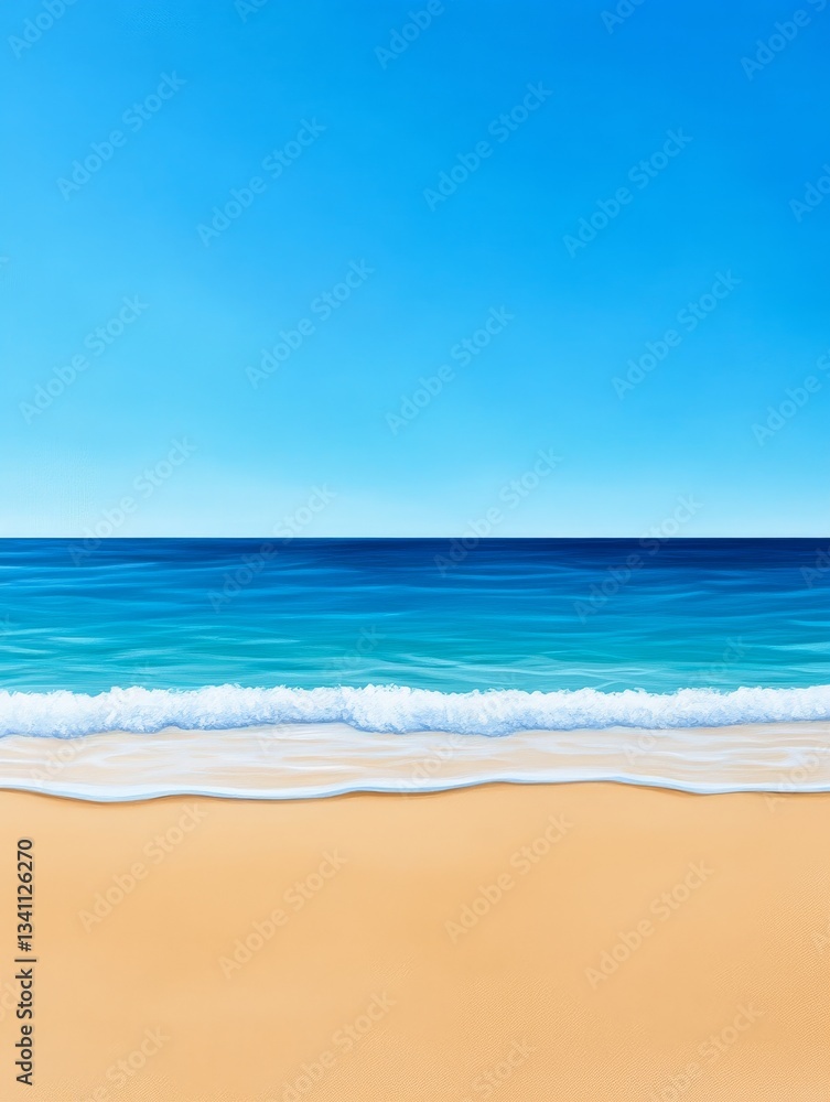 Fototapeta premium Serene Coastal Scene: Golden Sands and Azure Waters - A tranquil beach scene, symbolizing peace, serenity, escape, summer