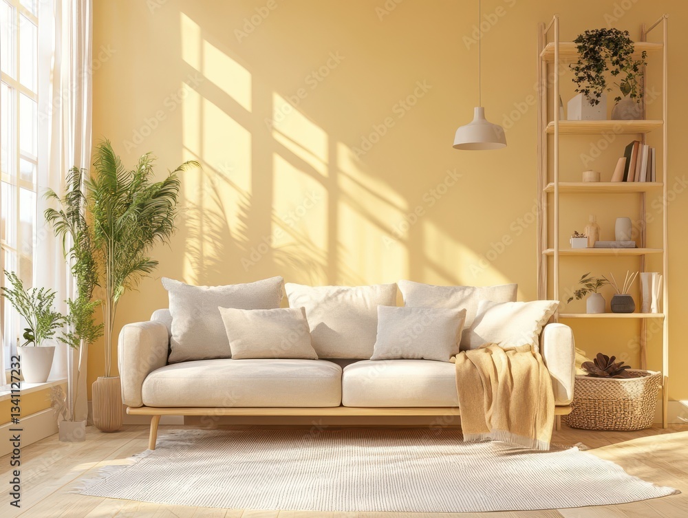 Fototapeta premium A sunny interior view of a modern living room space