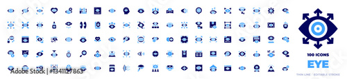 100 Eye Icons Collection. Bold style. Duotone colors. vision, view, eyelashes, research, password, metis, crystal ball, brand, views, blind, objective, god