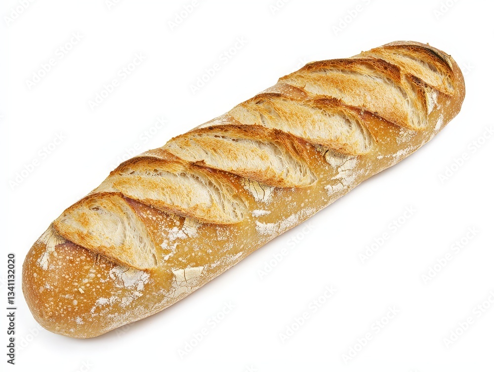 A freshly baked baguette with a crispy crust and light interior, showcasing a traditional artisan bread style. A freshly baked baguette with a crispy crust and light interior, showcasing a traditional artisan bread style.