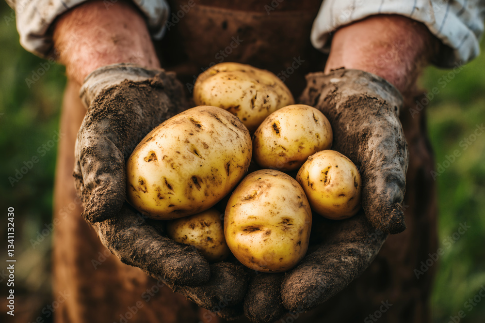 Harvested Potatoes in Hands Harvested Potatoes in Hands