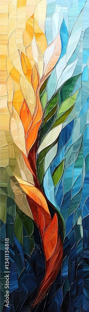 Abstract Floral Mosaic in Warm and Cool Tones Abstract Floral Mosaic in Warm and Cool Tones