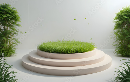 3D rendering circular grassy area grass vibrant green podium