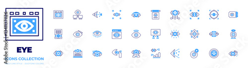 Eye icon collection. Bold line style. Duotone colors. eye tracking, eye scanner, eye, virtual, vision, monitoring, scroll, ticket, red eye, eye of ra