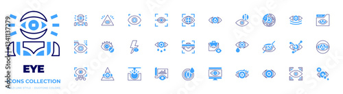 Eye icon collection. Bold line style. Duotone colors. retinal scan, wrinkles, visionary, eye scan, eye scanner, red eyes, eyes, eye tracking, eye, tear