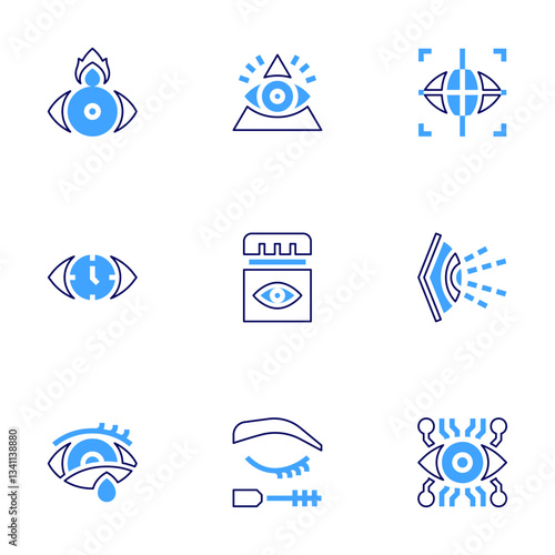 Eye icon set. Bold line style. Duotone colors. Editable stroke. eye, visionary, watery eyes, illuminati, eye pills, eye mascara, eye tracking, eye surgery