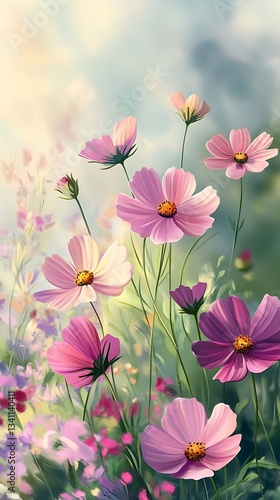 Wallpaper Mural A vibrant display of pink and purple flowers in a soft, dreamy background. Torontodigital.ca