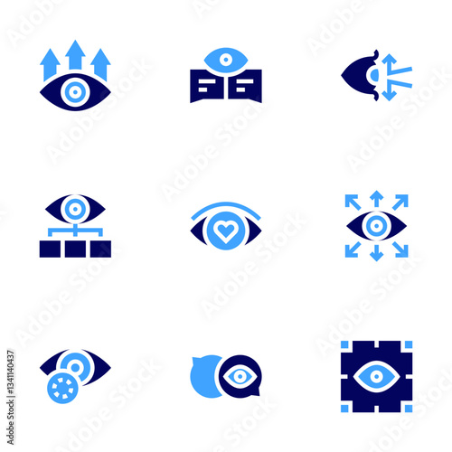 Eye icon set. Bold style. Duotone colors. blind, vision, organization, shared vision, contact lens, visible, eyewitness, look, witness