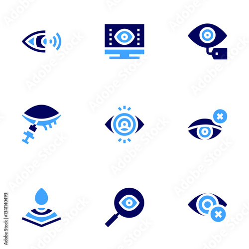 Eye icon set. Bold style. Duotone colors. computer, vision, insight, brand, blind, eye, eyes, eye drop