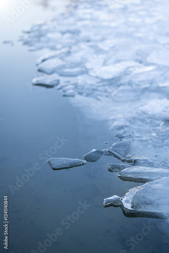 Obraz na płótnie ice sheet - frozen lake - melting ice - beautiful detail - cold w salonie