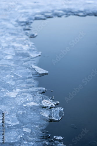 Obraz na płótnie ice sheet - frozen lake - melting ice - beautiful detail - cold w salonie