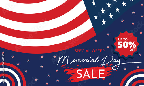 memorial day background sales promotion advertising banner template with american flag design