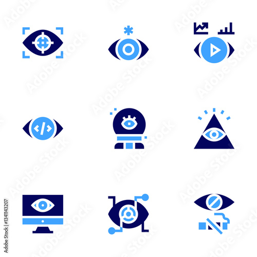 Eye icon set. Bold style. Duotone colors. vision, view, metis, crystal ball, cyber security, god