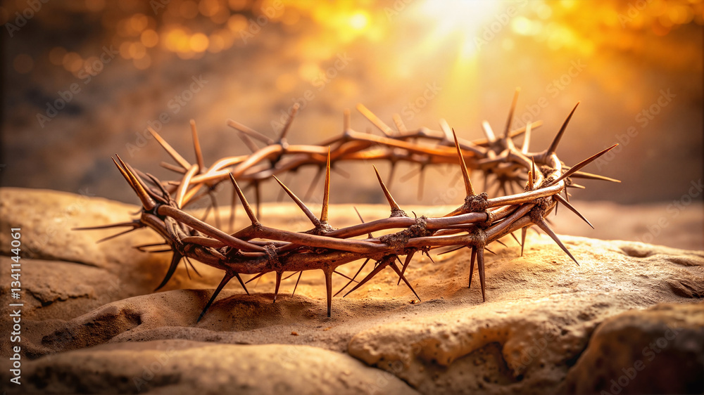 Crown of thorns on rustic wooden surface Crown of thorns on rustic wooden surface