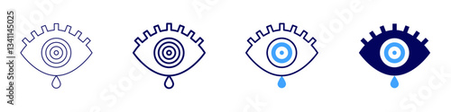 Eye lubrication drops icon in 4 different styles. Thin Line, Line, Bold Line, Duotone. Duotone style. Editable stroke
