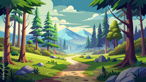 serene summer clearing surrounded by dense pine trees