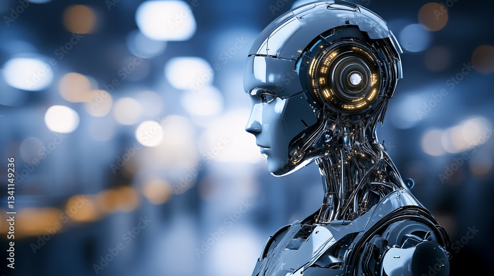 Robot on blurred background, robotics