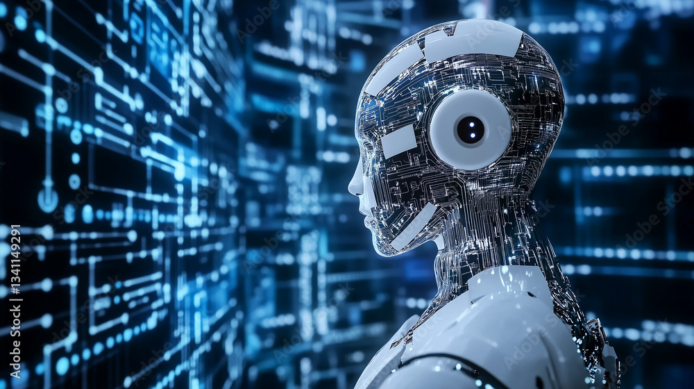 Robot on blurred background, robotics