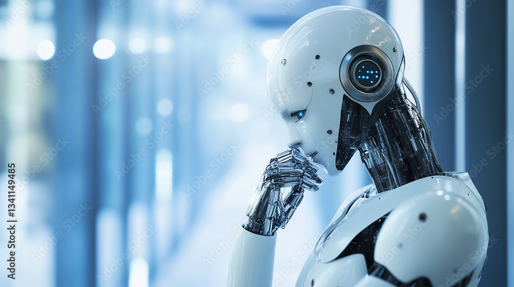 Robot on blurred background, robotics