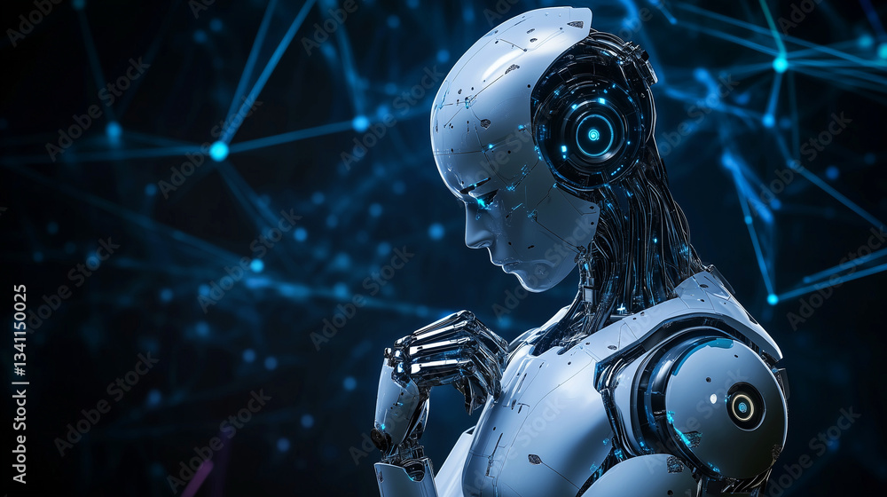 Robot on blurred background, robotics