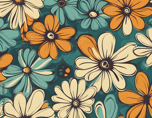 Wallpaper Mural Groovy Floral Pattern Retro Floral Background Daisy Seamless Pattern Wavy Background Torontodigital.ca
