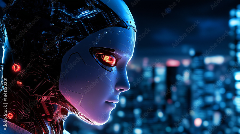 Robot on blurred background, robotics