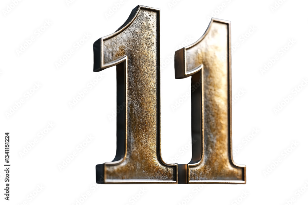 The number eleven in gold font. The number eleven in gold font.