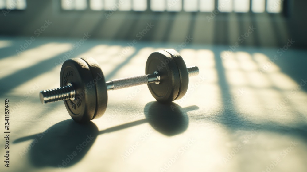 Dumbbell Casting Long Shadows Evoking Calmness and Focus Dumbbell Casting Long Shadows Evoking Calmness and Focus