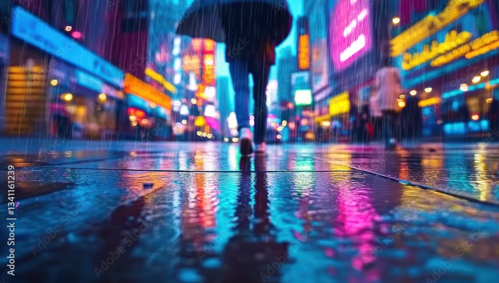 custom made wallpaper toronto digitalRainy night, city street, woman walking, vibrant lights