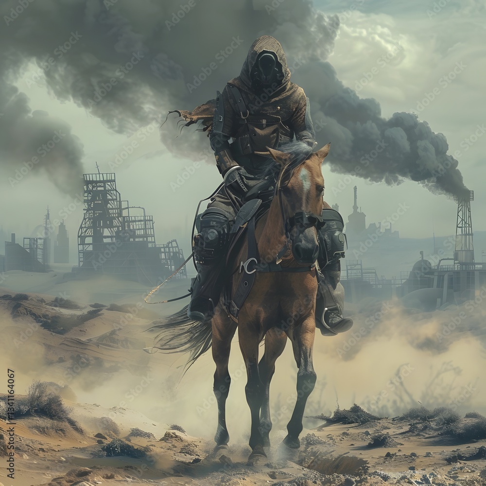 Fototapeta premium Fantasy Battle Wild West Horse Rider in the dystopia Action Adventure 