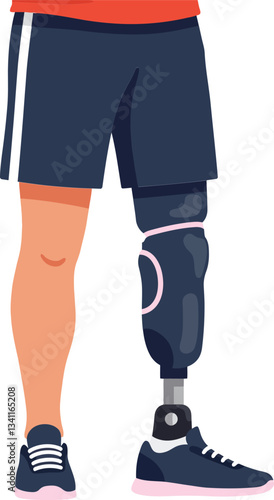 A young athlete with a prosthetic leg wearing sporty attire in a flat design style showcasing determination and resilience in vector art