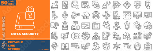 Data security Line Editable Icons set