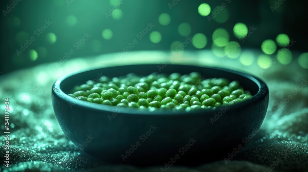 An aesthetically pleasing image of a bowl filled with green seeds, under a soft glowing light, symbolizing nutrition and nature's essence in a soothing manner. An aesthetically pleasing image of a bowl filled with green seeds, under a soft glowing light, symbolizing nutrition and nature's essence in a soothing manner.
