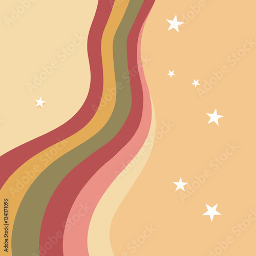 Retro Stripes and Stars: Captivating abstract design featuring a wavy composition of colorful stripes accented with sparkling stars, evoking a sense of nostalgia and playful sophistication.