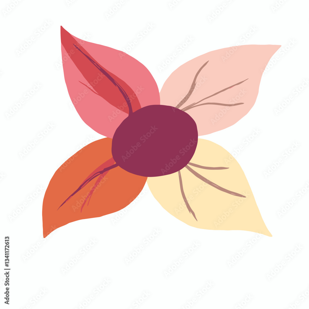 Obraz premium Floral Fusion: A vibrant digital illustration of a stylized flower, its petals radiating outwards in a symphony of color and design, with a simple design and a clean aesthetic.