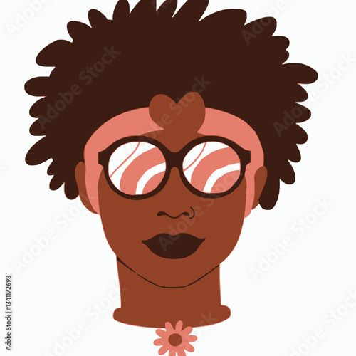 Fashionable Afro Portrait: Captivating portrait of a stylish individual with an afro hairstyle and round glasses, radiating confidence, individuality, and artistic flair.