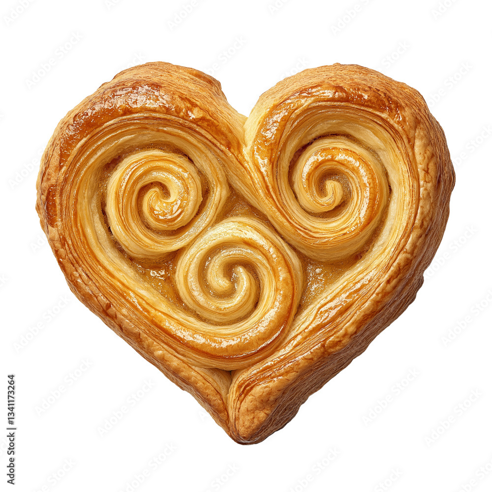 Fototapeta premium Heart-shaped palmier pastry isolated on a transparent background, png