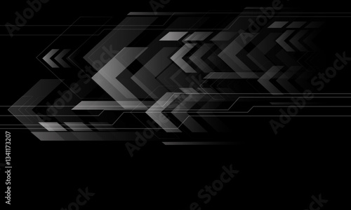Abstract grey arrows speed motion technology futuristic style geometric direction on black design modern creative background vector