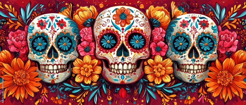 Fototapeta premium Celebrate dia de los muertos mexico art colorful intricate high fidelity
