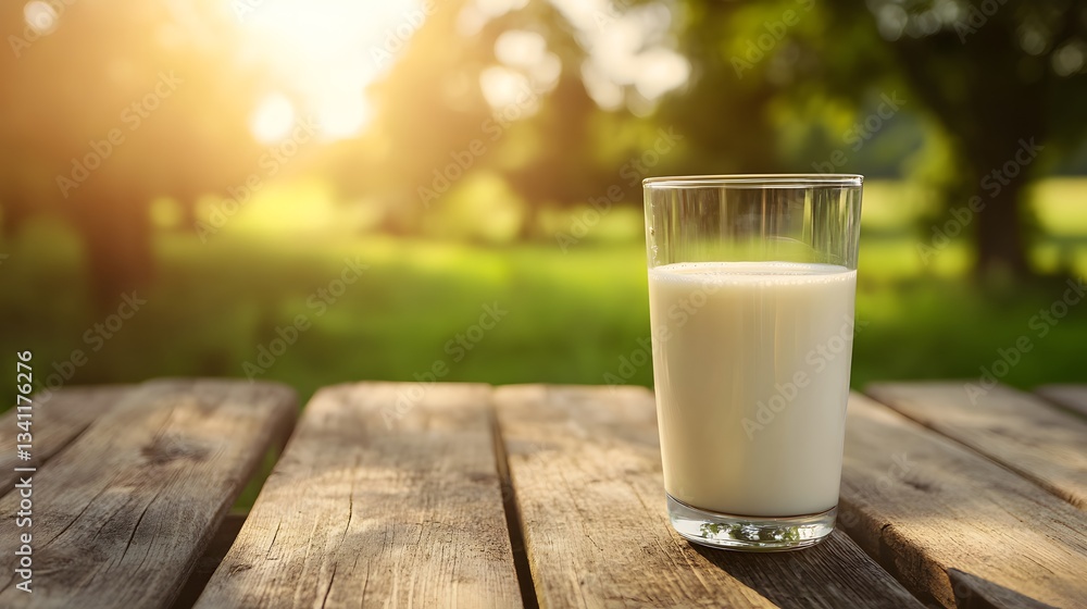 Glass of fresh milk outdoors in sunny countryside. Glass of fresh milk outdoors in sunny countryside.